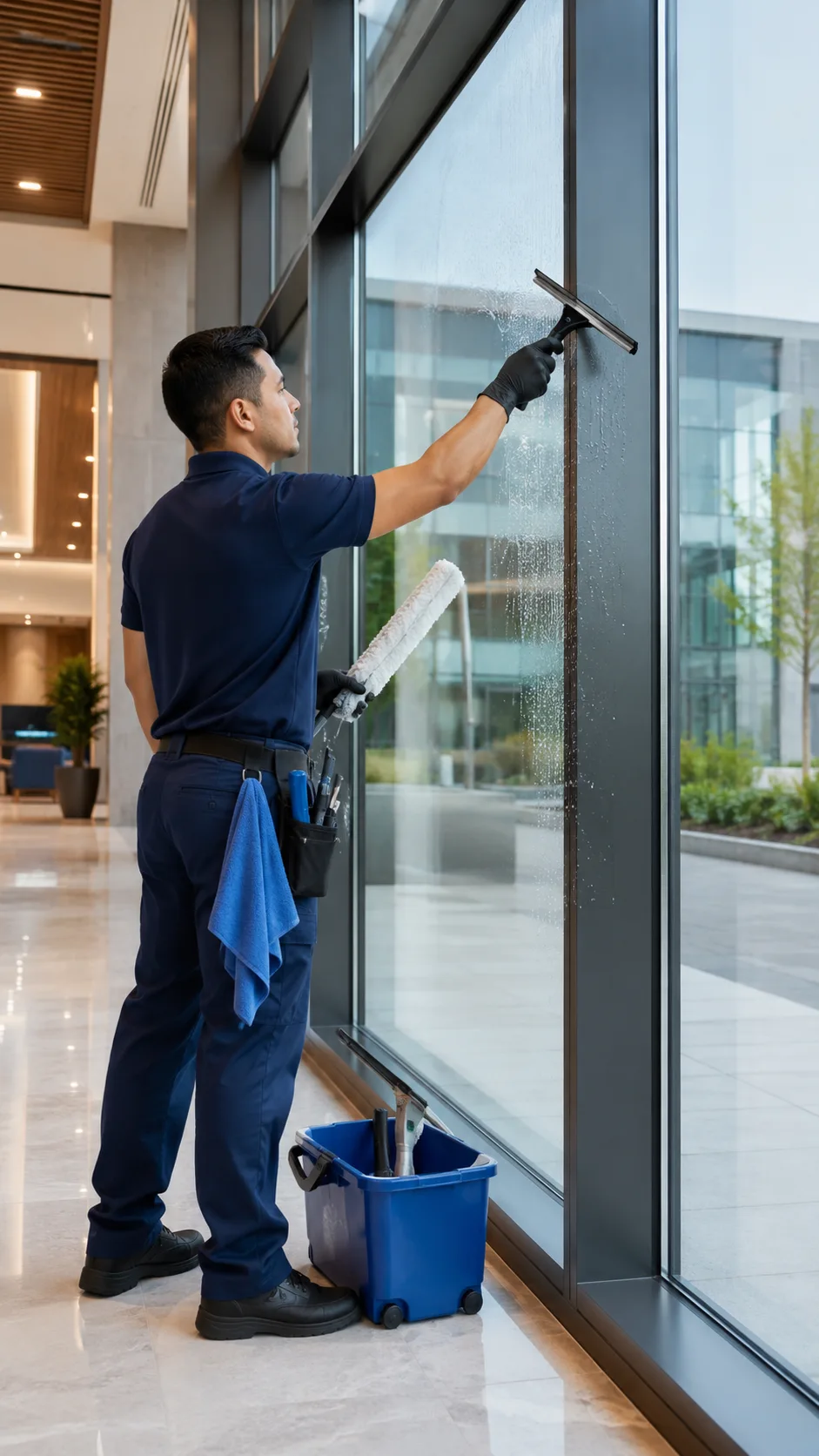 Service de nettoyage de fenêtres professionnel Metrospec sur un bâtiment commercial